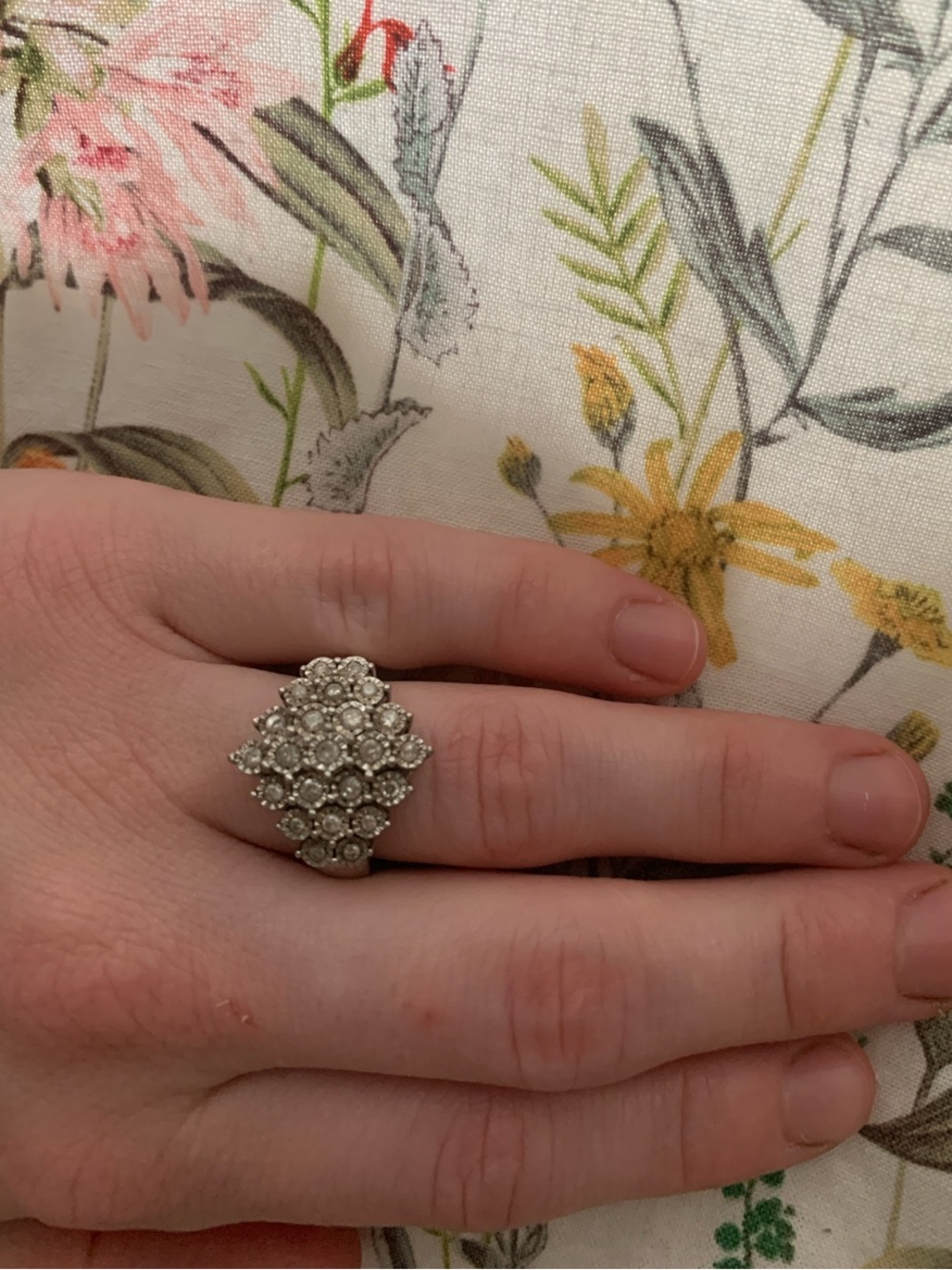 Silver-Tone Cluster Crystal Cocktail Ring - Unbranded